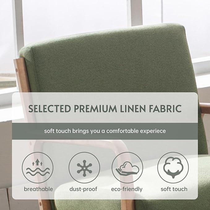 ANJ ANJHOME Mid Century Modern Accent Chair, Comfy Fabric Reading Chair with Solid Wood Frame, Easy Assembly Armchair for Living Room Blackish Green