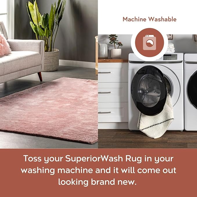 nuLOOM 8' x 10' Cozy Plush SuperiorWash Area Rug, Machine Washable, Non-Slip, Soft Fluffy Shag Carpet for Living Room Bedroom Kids Room Nursery Home Decor, Loni Pink