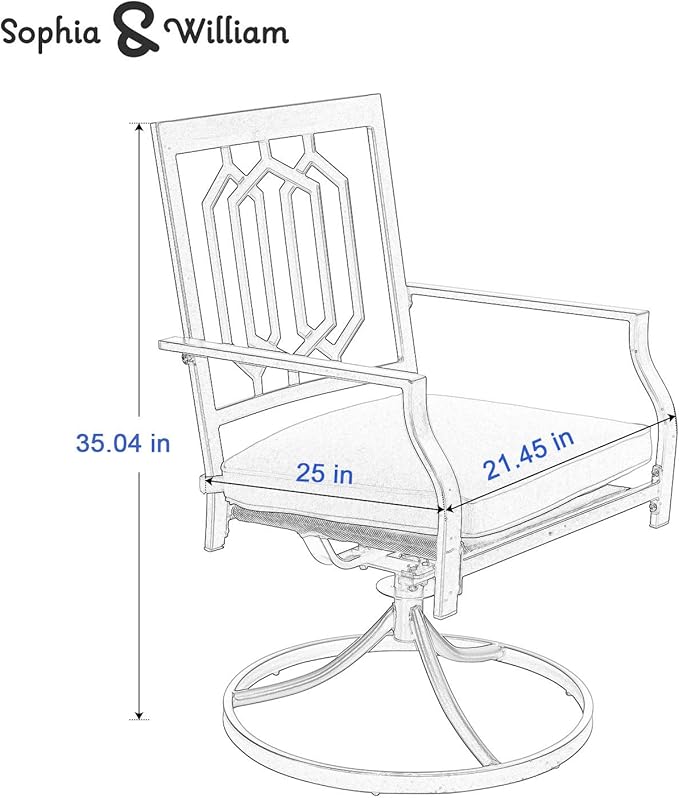Sophia & William Outdoor Metal Swivel Chairs Set of 2 Patio Dining Rocker Chair with Cushion Furniture Set for Garden Backyard Bistro, 300 lbs