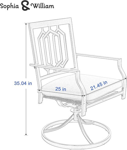 Sophia & William Outdoor Metal Swivel Chairs Set of 2 Patio Dining Rocker Chair with Cushion Furniture Set for Garden Backyard Bistro, 300 lbs