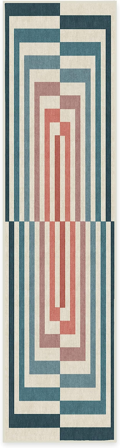 RUGGABLE x Jonathan Adler Machine Washable Modern Runner Rug – Op Art Teal 2.5x10, Stain-Resistant, Non-Slip – Washable Rug for Hallway, Entryway, Living Room & Kitchen–with Cushioned Pad