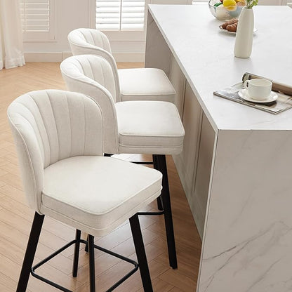 Swivel Counter Height Bar Stools Set of 2, 30'' Modern Barstools with Backs and Metal Legs, Upholstered Bar Chairs, Beige, Fabric Stools for Kitchen Island Chairs