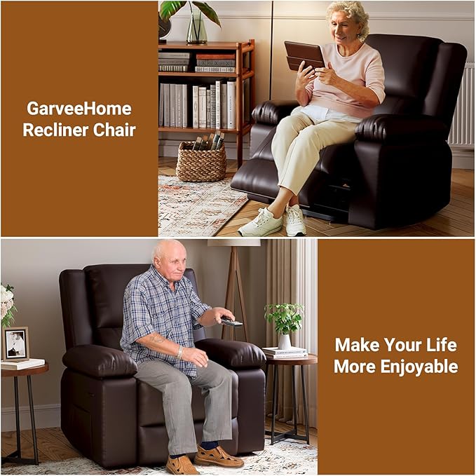 PU Leather Electric Power Lift Chair, Recliner Massage Chair with Remote Control and Side Pocket for Elderly, Power Lift Recliner Sofa with Heat and Massage for Living Room, Bedroom, Brown