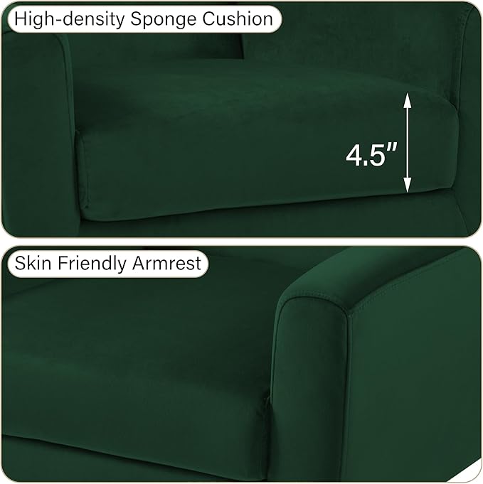 Accent Chair, Modern Velvet Arm Chair for Living Room, Bedroom, Comfy High-Resilient Sponge Reading Chair for Small Spaces （Velvet Retro Green, Set of 1