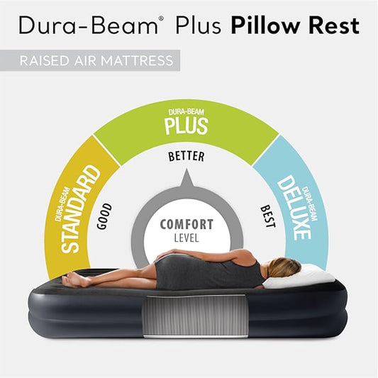 Intex Raised Airbed Mattress with Built-in Pump, Dura-Beam Plus Pillow, Twin - Portable Inflatable Luxury Blow-Up Bed for Adults, Camping, Guests