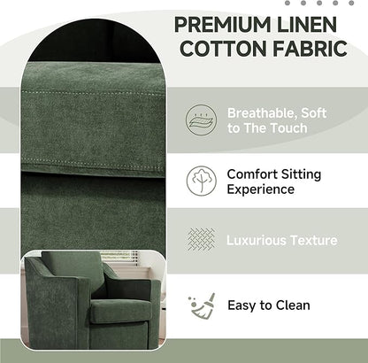 UIXE Swivel Accent Chair, Chenille Fabric Upholstered Arm Chair for Living Room, Modern Club Armchair Comfy Single Sofa Bedroom Reading Seat with Lumbar Pillow - Green