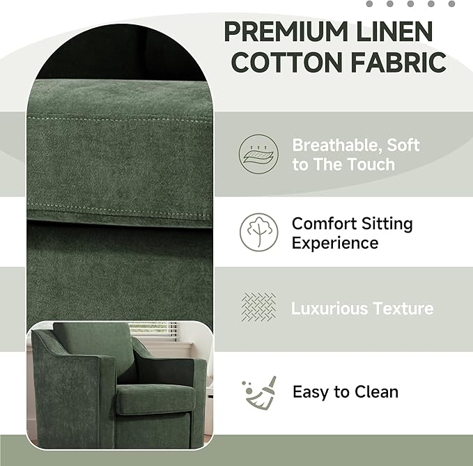 UIXE Swivel Accent Chairs Set of 2, Chenille Upholstered Arm Chair for Living Room, Modern Club Armchair Comfy Single Sofa Bedroom Reading Seat with Lumbar Pillow - Green