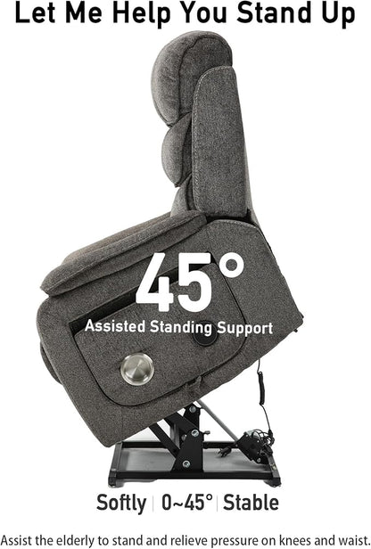 Large Power Lift Lazy Boy Recliner Chair with Heated and Massage, Upgraded Dual Motor Lay Flat Recliners, 25in Extra Wide Seat, Cup Holder, Side Pocket