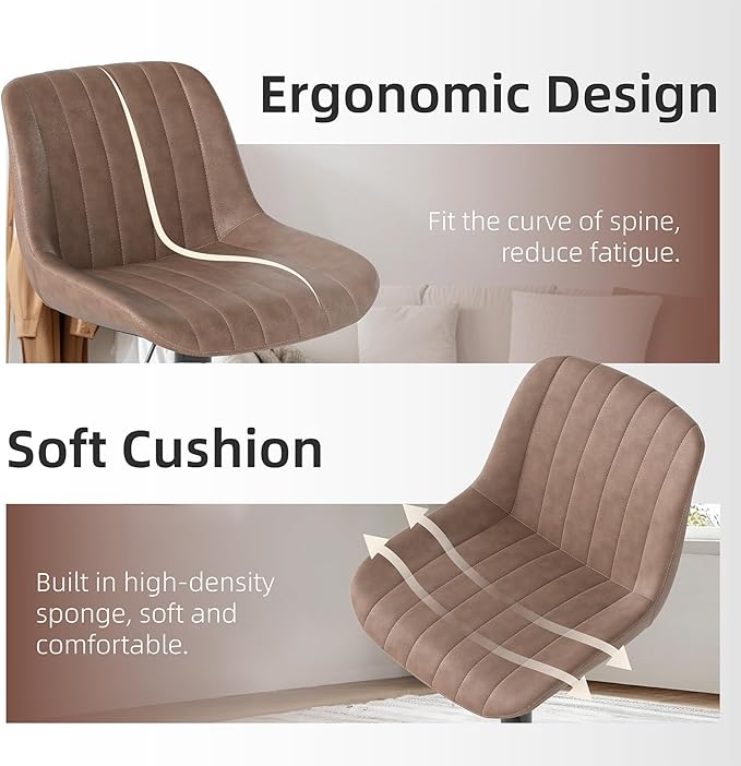 Youhauchair Bar Stools Set of 2, Swivel Counter Height Barstools with Back, Adjustable PU Leather Bar Chairs, Modern Armless Kitchen Island Stool, Light Brown