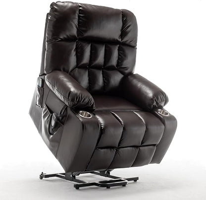 Large Power Lift Recliner Chair with Massage and Heat for Elderly,Overstuffed Wide Recliners,Breathable Leather with 2 Cup Holders,Dual OKIN Motor,Recline up to 180 Degrees