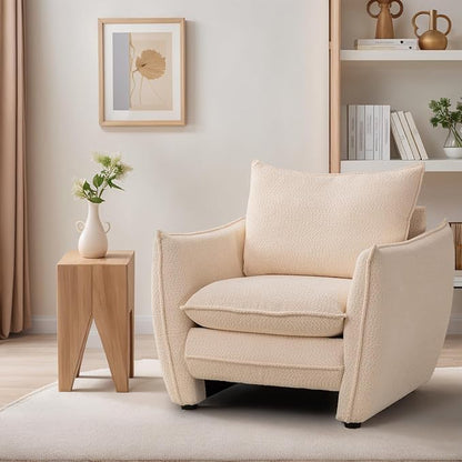 Oversized Armchair, Modern Accent Chair Upholstered in Soft Cloud Fabric with Plush Cushions – Comfy Lounge Chair for Reading Nook, Living Room, and Bedroom (Beige, Set of 1)