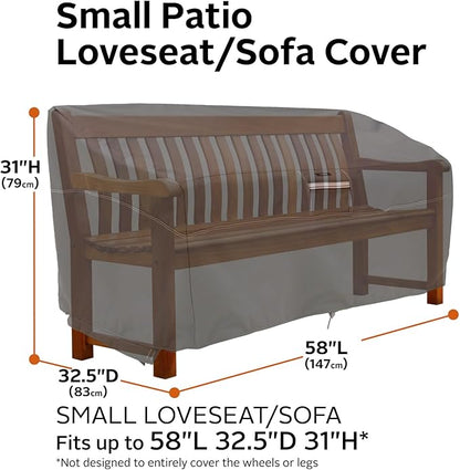 Classic Accessories Ravenna Water-Resistant 58 Inch Patio Sofa/Loveseat Cover,Small-Taupe, Patio Furniture Covers