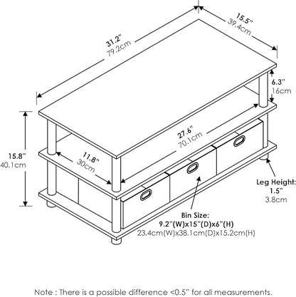 FURINNO Turn-N-Tube Coffee Table, 31.22D x 15.5W x 15.8H in, Black Oak/Black/Brown