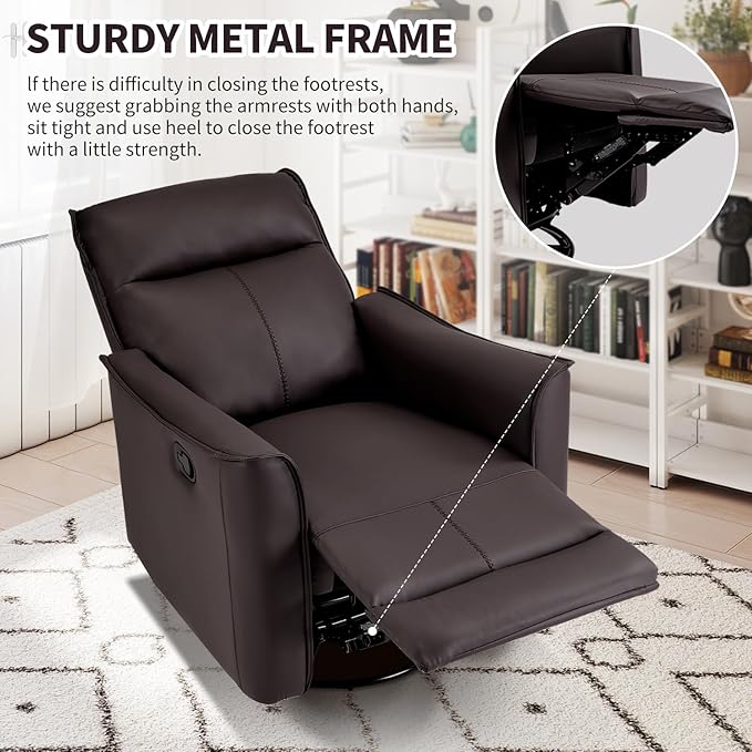 CANMOV Swivel Rocker Recliner Set of 2, Glider Rocking Chair, Nursing Chairs Swivel Glider Recliners with Soft Backrest, Leathaire Manual Reclining Sofa for Living Room Bedroom Apartment, Dark Brown
