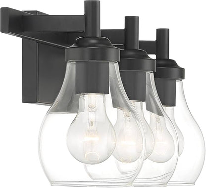 Possini Euro Design Danvers Modern Wall Light Black Metal Hardwired 22 1/2" 3-Light Fixture Clear Globe Glass Shades for Bedroom Bathroom Vanity Reading Living Family Room Hallway House Home Decor