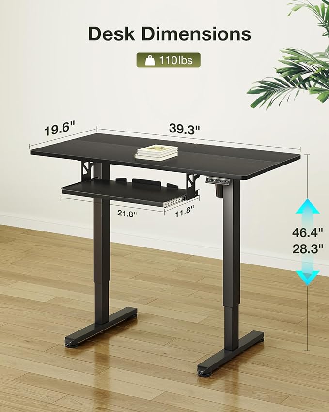Casaottima Electric Standing Desk with Keyboard Tray, 40 Inch Height Adjustable, Sit Stand Table, Writing Computer Desk for Home, Office, Workstation, Black