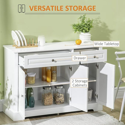 HOMCOM Sideboard Buffet Cabinet, Modern Accent Cabinet with 2 Drawers and Adjustable Shelves for Kitchen, Entryway, White