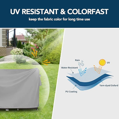 Easy-Going Rectangle Patio Furniture Cover Waterproof Outdoor Dining Table and Chair Cover Anti-UV Outside Sectional Sofa Set Covers (88"L x 58"W x 28"H, Grey)