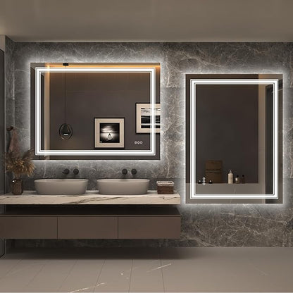 48x36 Led Lighed Bathroom Mirror for Wall, Large Dimmable Vanity Mirror with Lights, Anti-Fog, Shatterproof, Memory， ETL Listed (Backlit and Front Lighted)