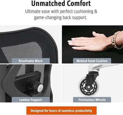 Duramont Ergonomic Office Chair - Adjustable Desk Chair with Lumbar Support and Rollerblade Wheels - High Back Chairs with Breathable Mesh - Thick Seat Cushion, Head, and Arm Rests - Reclines