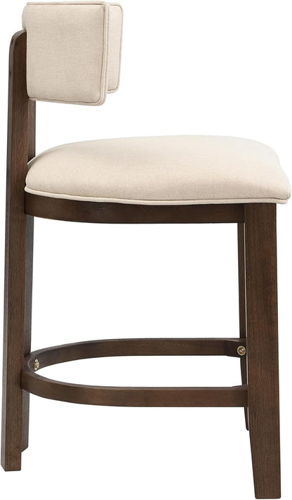 Christopher Knight Home Minso Wooden Counter Height Bar Stools Set of 2, Comfy Upholstered Barstools with Backrest/Footrest, Counter Stool for Kitchen Island/Home Bar Table, Walnut + Beige