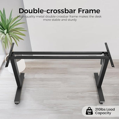 Electric Adjustable Standing Desk with Wheels, 63'' x 24''Sit Stand Desk with Dual Crossbeam Structure and Mouse Pad, 27''-46'' Lifting Range Table with Ergonomic Arc Desktop (Black Arc)