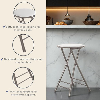 Lavish Home Set of 2 Counter Height Bar Stools - 24-Inch Backless Folding Chairs with 225lb Capacity for Kitchen, Rec Room, or Game Room (White)