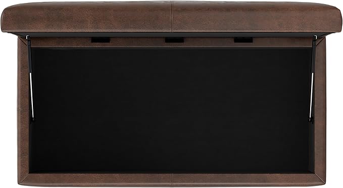 SIMPLIHOME Gabbie 48 inch Wide Contemporary Rectangle Rectangular Storage Ottoman in Distressed Chestnut Brown Vegan Faux Leather, Assembled, For the Living Room, Entryway and Family Room