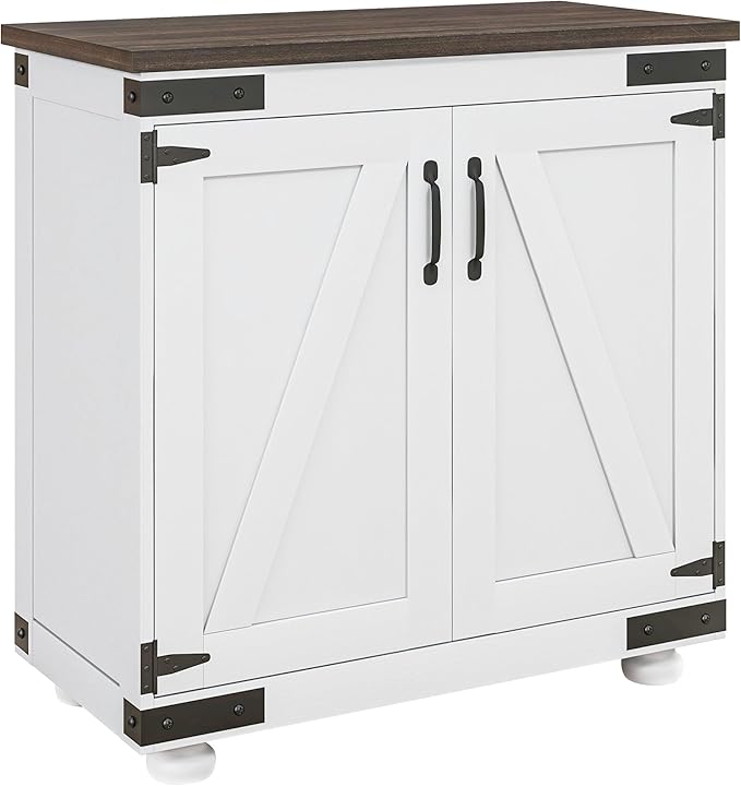 HOMCOM Modern Sideboard, Buffet Cabinet with Barn Door and Adjustable Shelf, Kitchen Pantry Cabinet, Distressed White and Brown