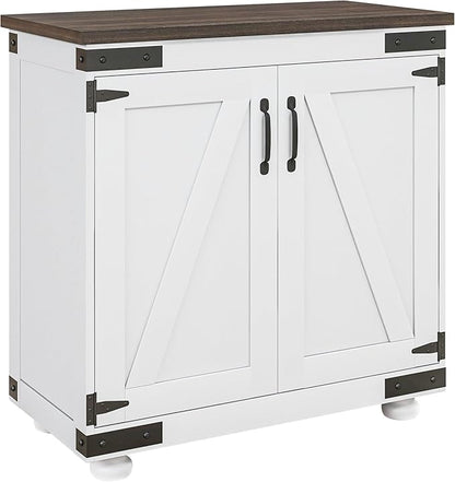 HOMCOM Modern Sideboard, Buffet Cabinet with Barn Door and Adjustable Shelf, Kitchen Pantry Cabinet, Distressed White and Brown