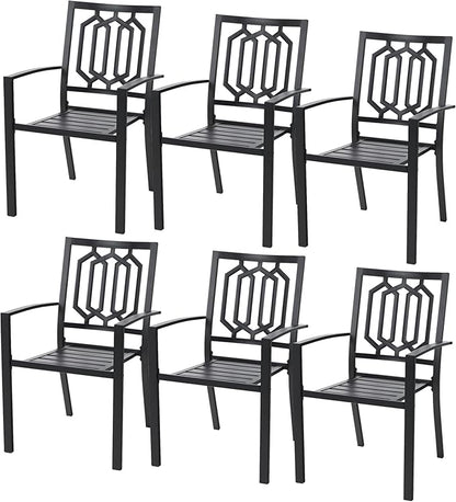 PHI VILLA Metal Outdoor Dining Chairs Set of 6 - Stackable Black Patio Chairs, 300lb Capacity (Geometry)