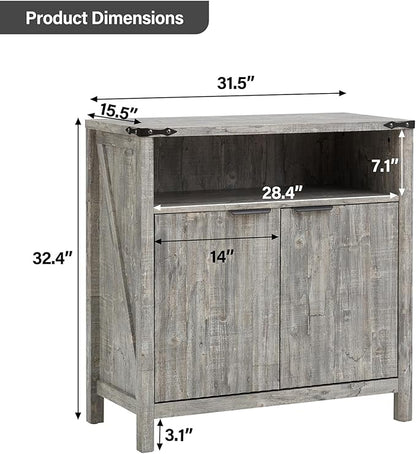 Buffet Cabinet with Storage - Modern Farmhouse Rustic 32 Fluted Sideboard Storage Cabinet Buffet with Adjustable Shelves, Coffee Wine Bar Organizer for Dining Room (Grey)