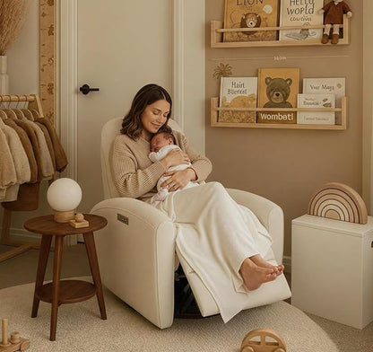 Watson & Whitely Power Recliner Chairs, Swivel Nursery Recliner Glider with Pillow Lumbar Support & Solid Wood Base for Living Room, Cream