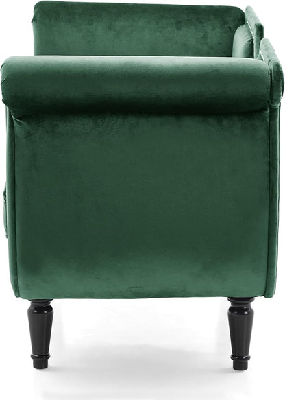 Christopher Knight Home Aurora Velvet Chaise Lounge Indoor with 2 Bolster Pillows, Upholstery Entryway Bench with Nailhead Trim & Curved Arms, End of Bed Bench Ottoman and Wooden Legs, Green