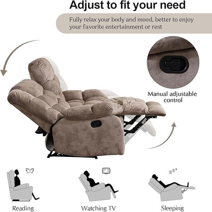 CANMOV Manual Loveseat Recliner, 2 Seat Recliner Sofa Chair with Armrest and Overstuffed Backrest, Couch Set for Living Room, Bedroom, Office, Light Brown