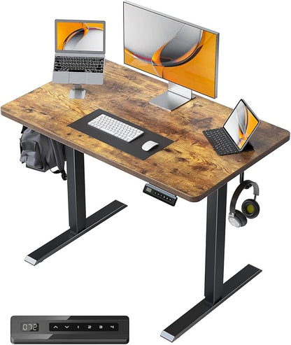 FEZIBO One-Piece Standing Desk Adjustable Height Stand up Home Office Desk, 40x24 Inch Electric Standing Computer Desk, with 4 Memory Presets, Headphone Hook, Rustic Brown