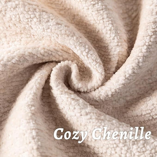 Beige Decorative Throw Pillow Covers 12x20 Inch Set of 2 Cozy Soild Chenille Cushion Cases Soft Textured Lumbar Couch Pillows Cover Boho Accent Farmhouse Pillowcases for Sofa Bed