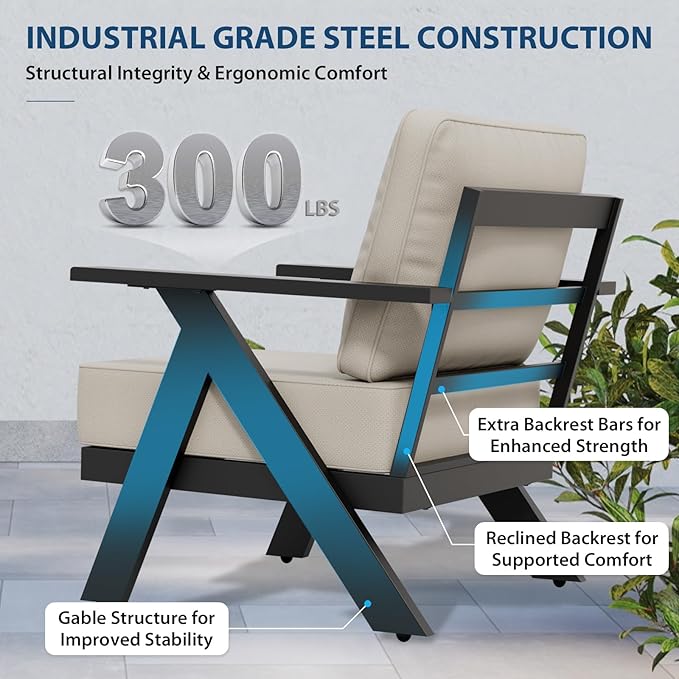 COOS BAY Iron Luxe Modern Outdoor Patio Chairs Set of 4, Lounge Accent Chairs for Backyard, Deck, Porch, Garden, Black/Beige