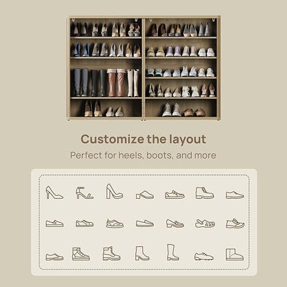 SICOTAS Rattan Shoe Storage Cabinet - Modular Shoe Cabinets with Door Tall Large Shoe Cabinet Storage for Entryway - 65.6" Wide Modular Cabinet for Hallway, Living Room