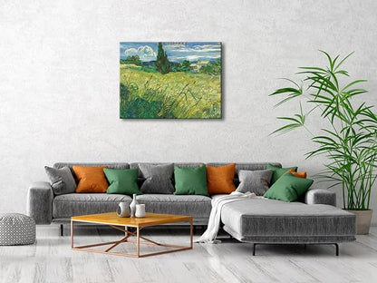 Wieco Art Abstract Large Canvas Prints Wall Art Green Field 1889 by Van Gogh Famous Oil Paintings Reproduction Artwork Stretched Landscape Picture for Home Office Decoration Wall Decor
