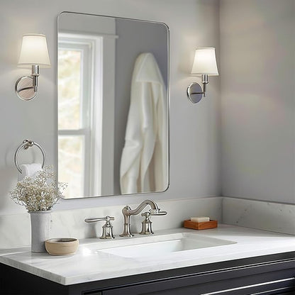 ANDY STAR Wall Mirror Brushed Nickel for Bathroom, 30x36 Rounded Rectangle Mirror with Stainless Steel Silver Metal Frame, Modern Bathroom Vanity Mirror