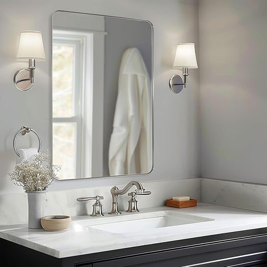 ANDY STAR Wall Mirror Brushed Nickel for Bathroom, 30x36 Rounded Rectangle Mirror with Stainless Steel Silver Metal Frame, Modern Bathroom Vanity Mirror