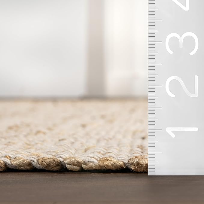 nuLOOM 12x15 Elfriede Jute & Cotton Hand Woven Area Rug, Natural, Solid Rustic Farmhouse Style, Weaved Design, Natural Fiber, For Bedroom, Living Room, Dining Room, Hallway, Office, Entryway