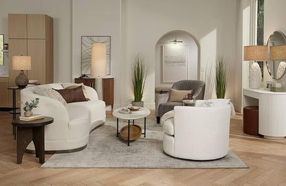 Possini Euro Design Cosgrove Mid Century Modern Coastal 3-Way Table Lamp with Table Top Dimmer 32.75" Tall White Glazed Ceramic Beige Fabric Drum Shade for Living Room Bedroom House (Colors May