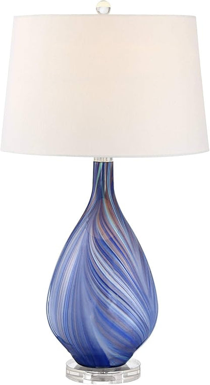 Possini Euro Design Taylor 29" Tall Teardrop Modern Coastal End Table Lamp Blue Art Glass Single Fabric White Shade Living Room Bedroom Bedside Nightstand House Office Home Kitchen Entryway Console