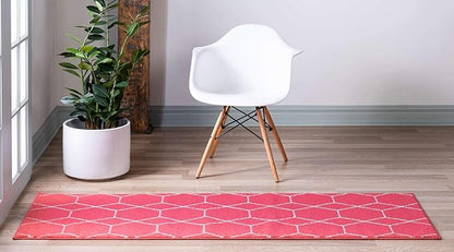 Unique Loom Trellis Frieze Collection Area Rug - Geometric (2' x 13' 1" Runner, Pink/ Ivory)