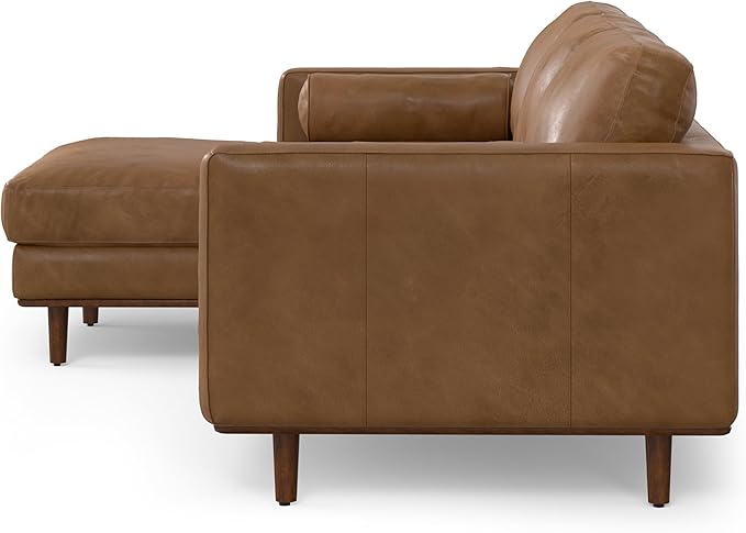 SIMPLIHOME Morrison Left Sectional Sofa in Full-Grain Genuine Leather, Caramel Brown, 102-inches Wide, L-Shaped Leather Couch with Left Chaise for The Living Room and Family Room