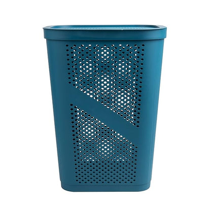 Mind Reader 60L Slim Laundry Hamper, Clothes Basket, Lid, Ventilated, Plastic, Set of 2, Blue