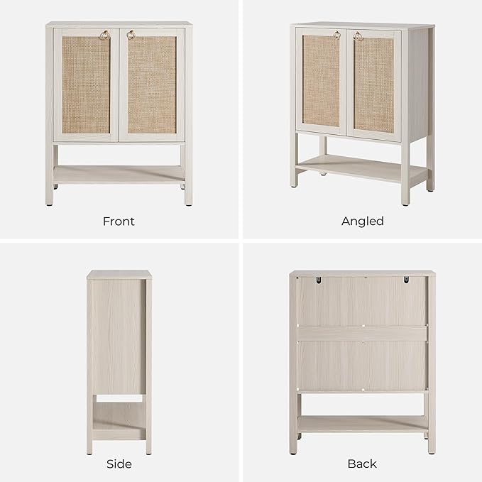 SICOTAS Shoe Storage Cabinet for Entryway - 5 Tier Rattan Entry Shoe Organizer Cabinet with Shelves & Doors, 2 Pieces Farmhouse Boho Shoe Rack for Hallway, Living Room, Closet (White Cream Oak)