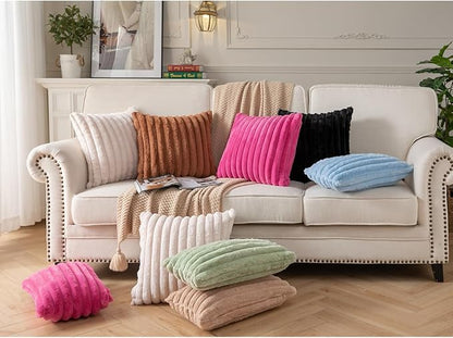DEELAND Pack of 2,Double-Sided Faux Fur Plush Decorative Throw Pillow Covers Fuzzy Striped Soft Pillowcase Cushion Covers for Sofa Couch Bedroom Brown 26x26 inch